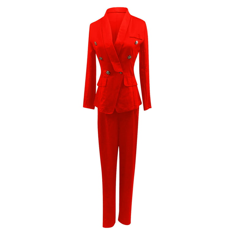 Xysaqa Women's Classic Fit Business Blazer Pant Suit Set for Work