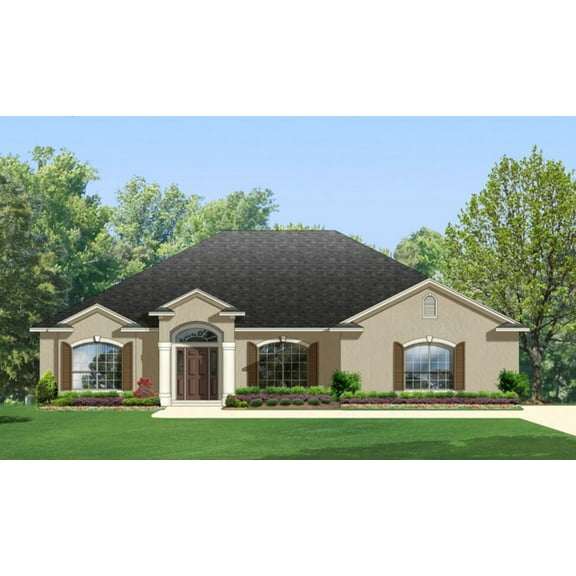 556-2353: Traditional Mediterranean 4 Bed, 2 Bath Luxury Home Plan, 2353 Sq Ft: Full Blueprints with License to Build by Home Plan Marketplace - Lesuto