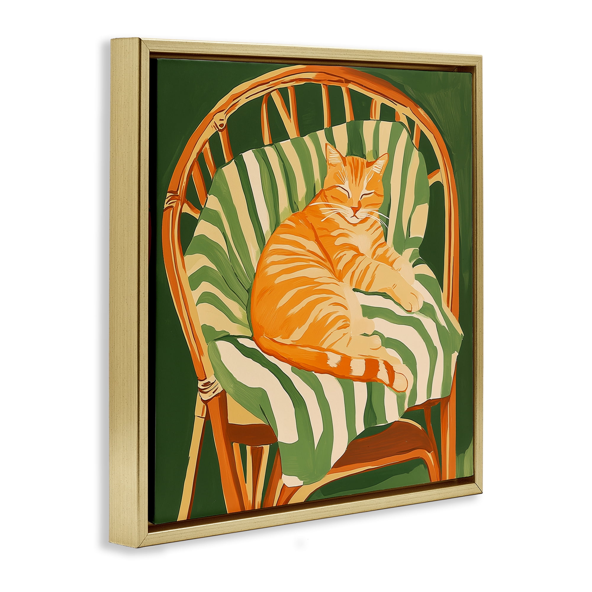 Stupell Industries Cat In Rattan Chair Gold Framed Floater Canvas Wall Art, design by Walker Noble
