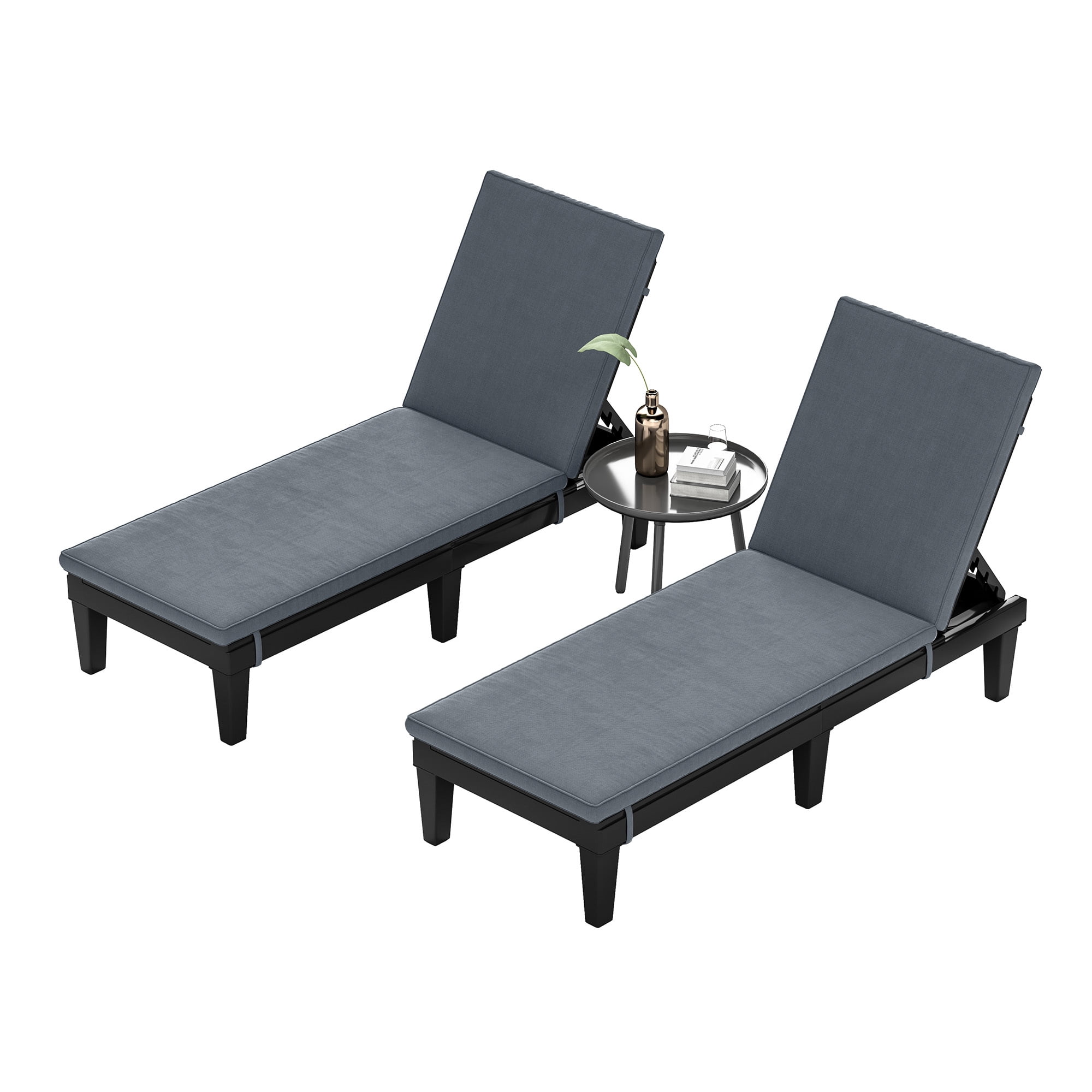 Uforic 2 Pack Adjustable Outdoor Chaise Lounge Chairs, 5-Position Reclining Plastic Pool Lounger with Soft Cushion, Waterproof Easy Assembly Patio Recliner for Poolside Backyard Garden, Grey