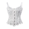 thumbnail image 1 of ManxiVoo Bustier en Dentelle Florale Réglable pour Femmes Style Corset Sans Bretelles avec Détail de Désossement Confortable Mi-Longueur Mode Taille P Blanc, 1 of 5