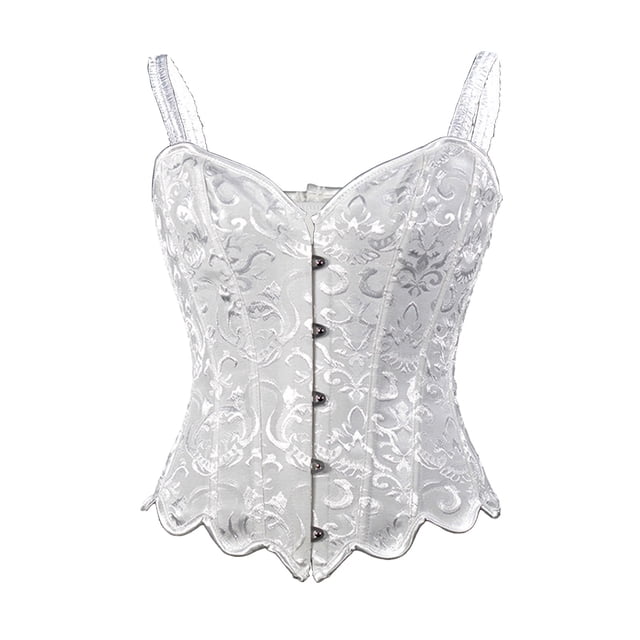 ManxiVoo Bustier en Dentelle Florale Réglable pour Femmes Style Corset Sans Bretelles avec Détail de Désossement Confortable Mi-Longueur Mode Taille P Blanc