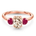 thumbnail image 3 of Gem Stone King 1.70 Ct Oval Peach Morganite Red Ruby 18K Rose Gold Plated Silver Ring, 3 of 6