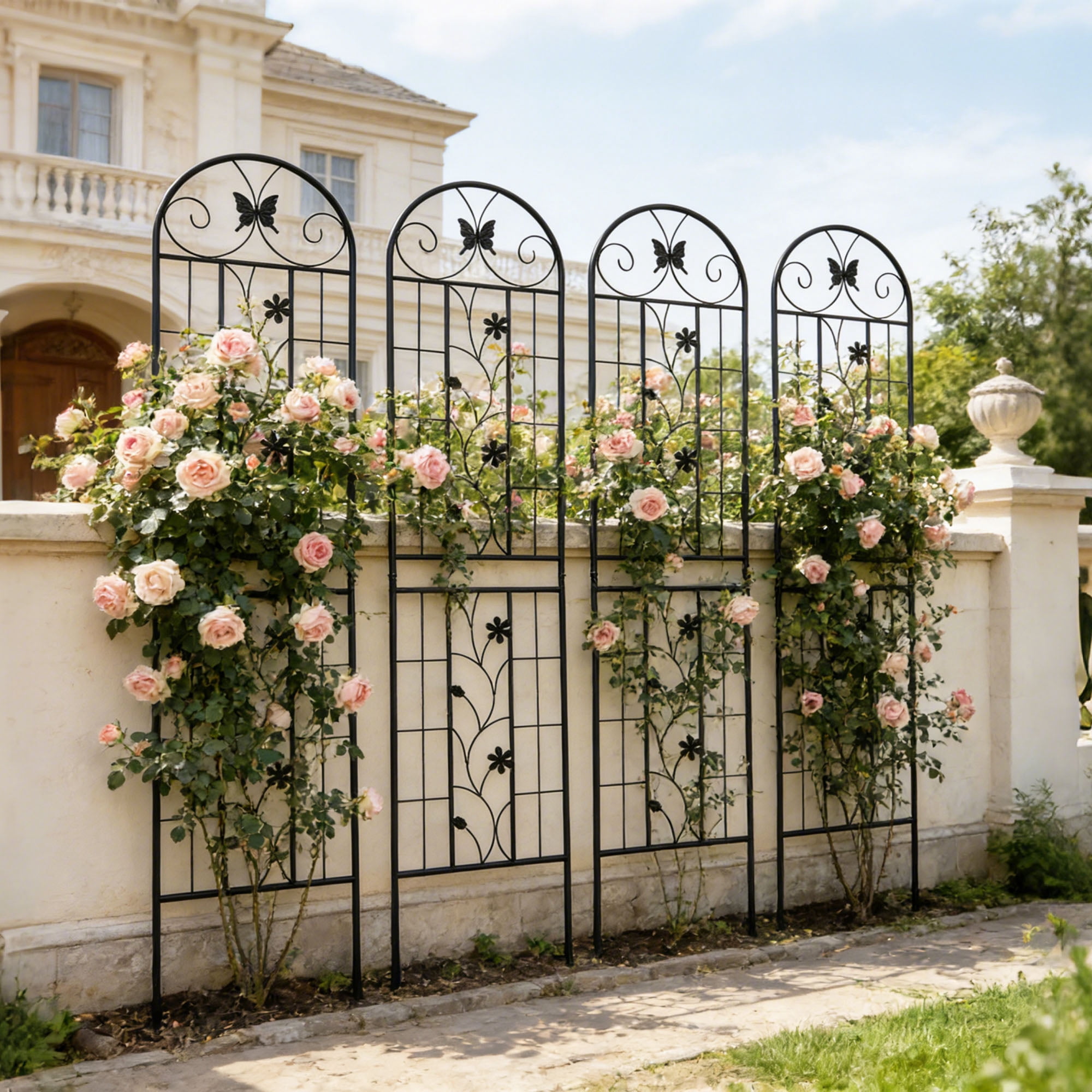 4 Pack 86" H Large Heavy Duty Garden Rustproof Iron Plant Trellis for Potted Plant Support Metal Climbing Rose Trellis Vine Vegetable Cucumber