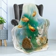 thumbnail image 4 of Turtle Soft Flannel Fleece Throw Blanket, Ocean Life Illustration Aquarium Tropical Animals Goldfishes and Seashells, Cozy Plush for Indoor and Outdoor Use, 70" x 90", Multicolor, by Ambesonne, 4 of 5