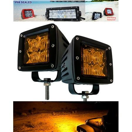 4D POD Flood Beam Amber Lens LED lights yellow fog dust snow atv offroad 3 x 4 race beam truck motorcycle