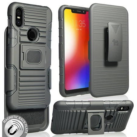 Motorola One Case with Clip, Nakedcellphone Black Ring Grip Cover + Belt Hip Holster Stand [with Built-In Mounting Plate] for Motorola One (P30 Play) (Best Chip For 5.9 Cummins)