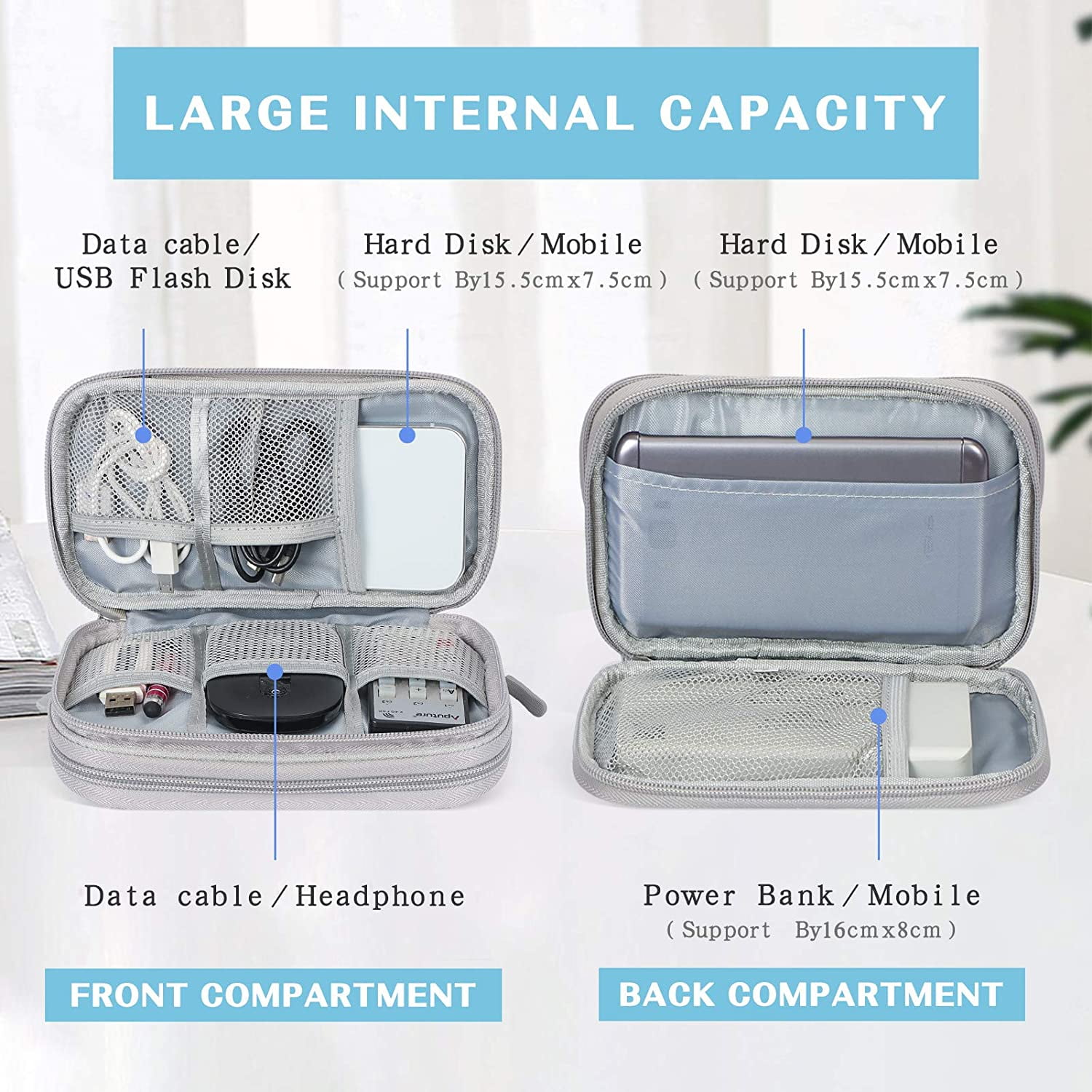 OrgaWise Multifunctional Electronic Bag Waterproof Portable Cable Bag for Tablet, External Hard Drive, Charger, Cables, Items, Adapters, Memory Cards