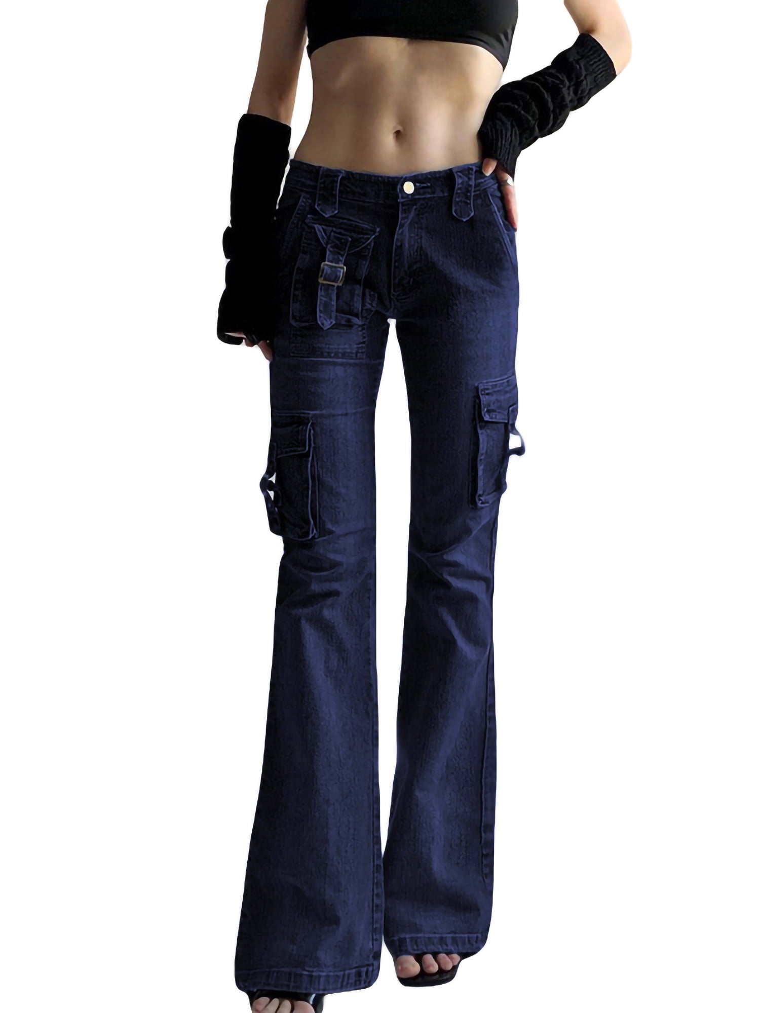 LSFYSZD Women's Cargo Jeans Low Rise Baggy Wide Leg Boyfriend Jeans