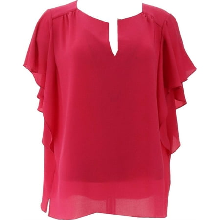 Vince Women's Flutter Sleeve Draped Neck Blouse - Silk Pleated Detail T-Shirt