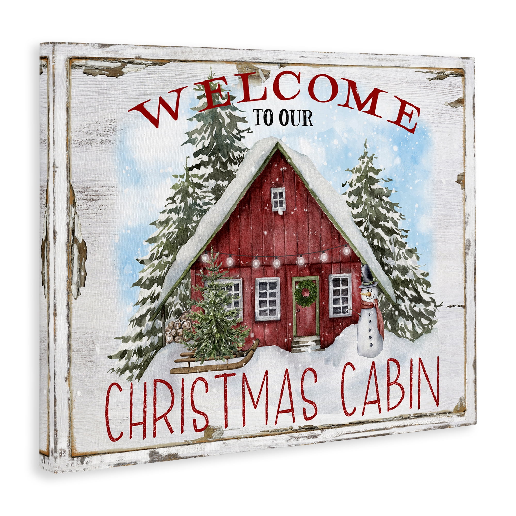 Stupell Industries Christmas Cabin Welcome Holiday Painting Gallery Wrapped Canvas Art Prints Wall Art, 20 x 16