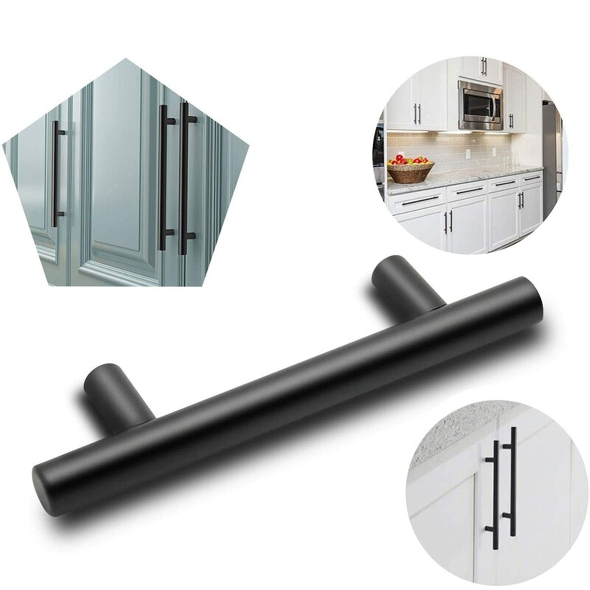 Fitviso 10 Pack 4.5 Inch(115mm) Hole Center Cabinet Handles Pulls For Kitchen Stainless Steel Matte Black Drawer Pulls ( 179mm，Length）