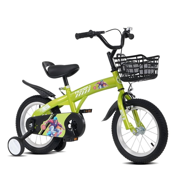 16/18 Inch Kids Bike with Training Wheels for Boys and Girls, Adjustable Bicycle for Ages 4–8, Hand & Coaster Brake, Basket, Pink Green Options