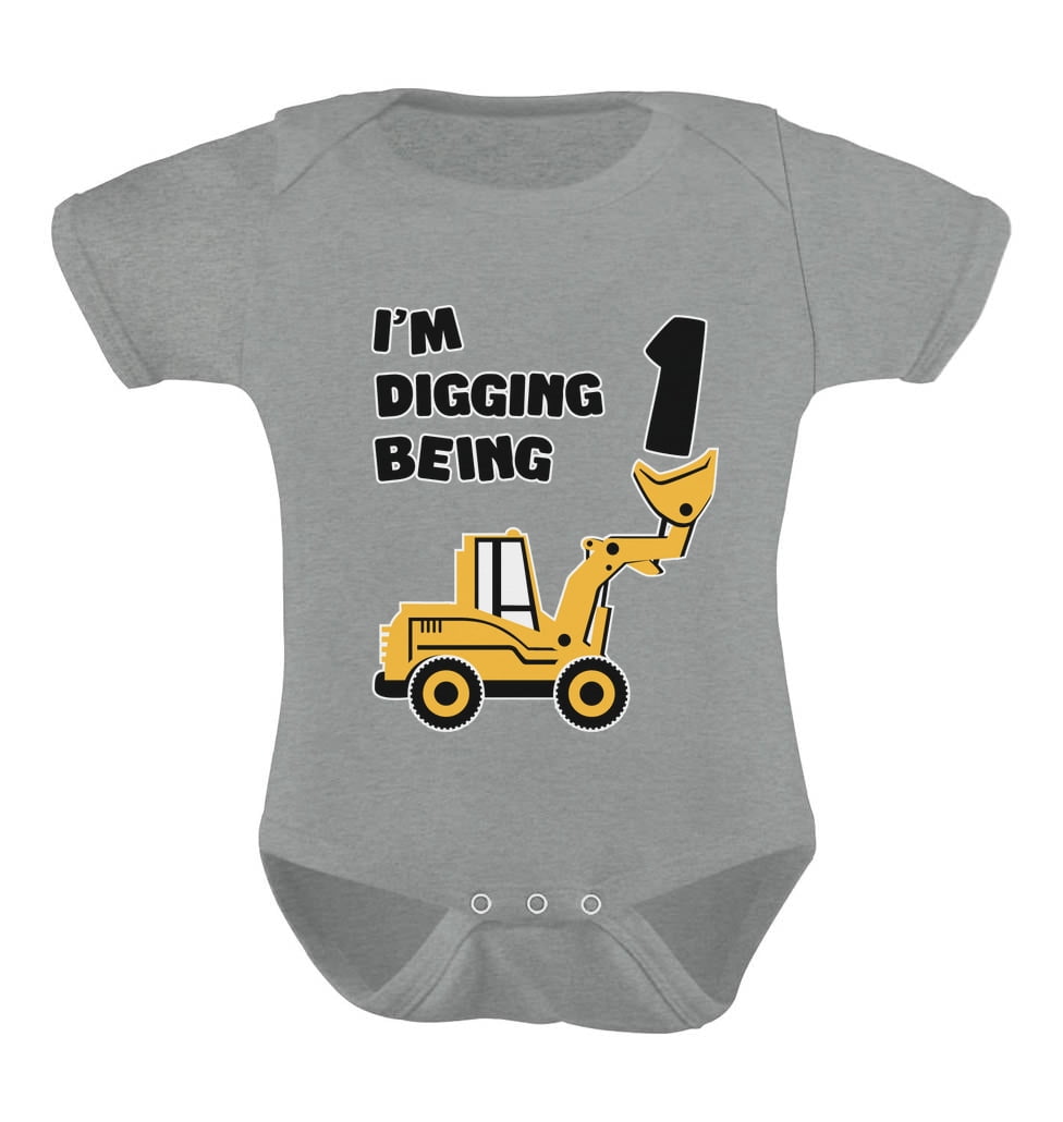 1st Birthday Outfit Bulldozer Construction Infant Baby Boy Bodysuit