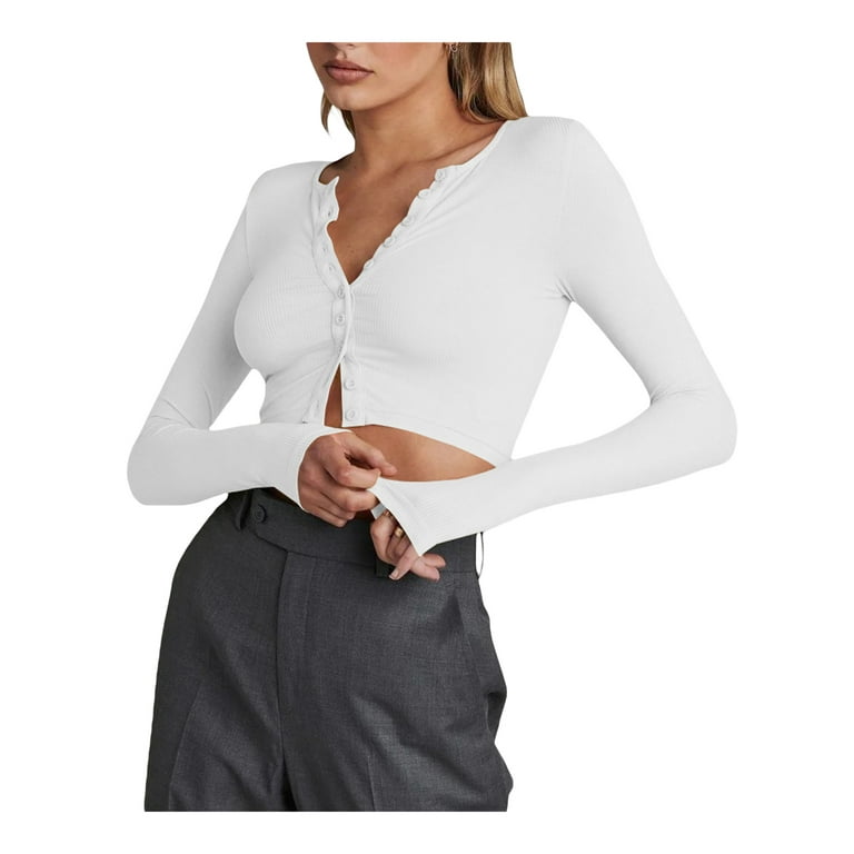 Button front lettuce hotsell trim crop top