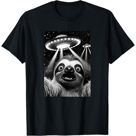 Sloth UFO Funny Invasion Meme Retro Alien Selfie Unisex T-Shirt for Men Women Kids Toddler