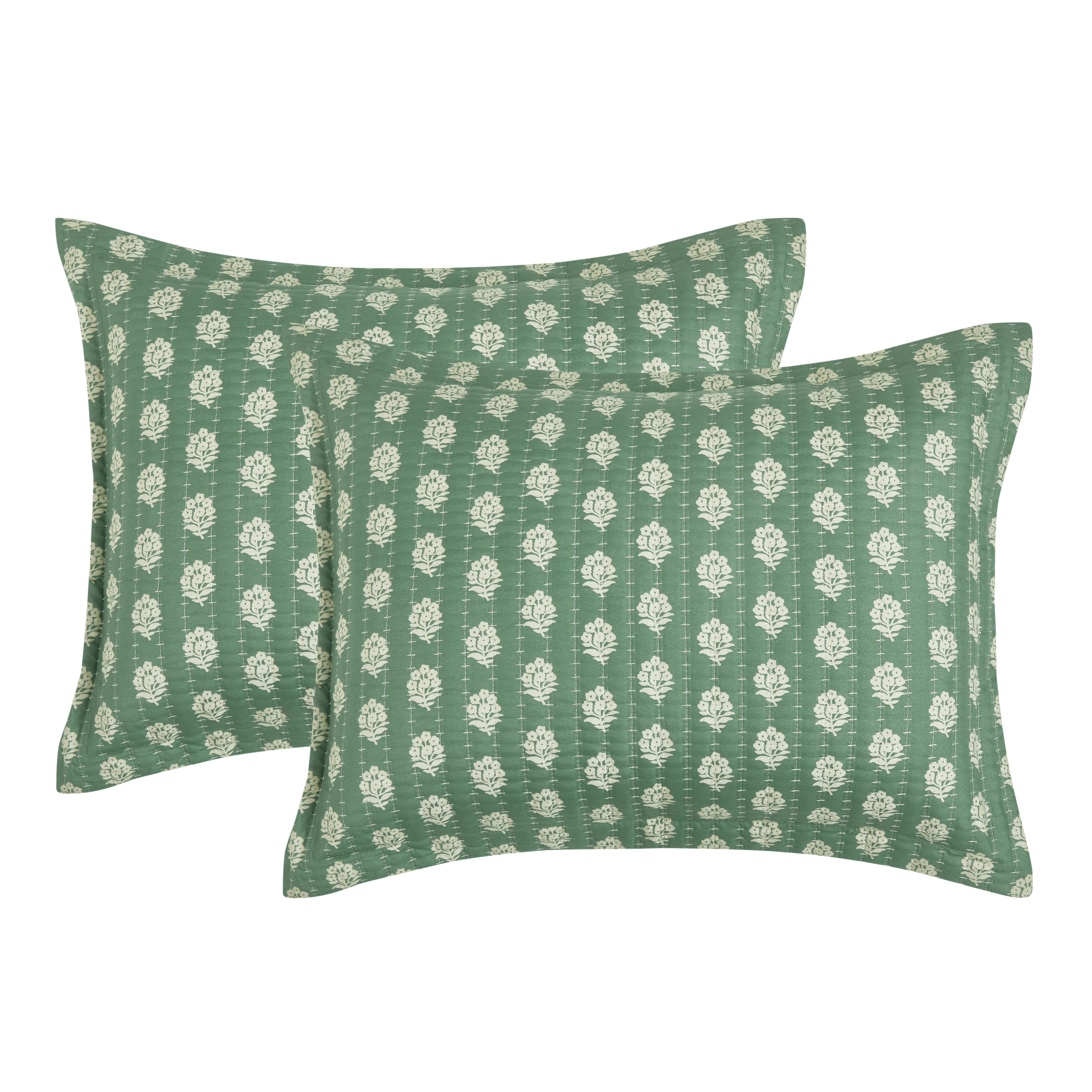 Mainstays All in One Lightweight Quilt Set and Sheet Set -7 Piece, Full, Green Floral