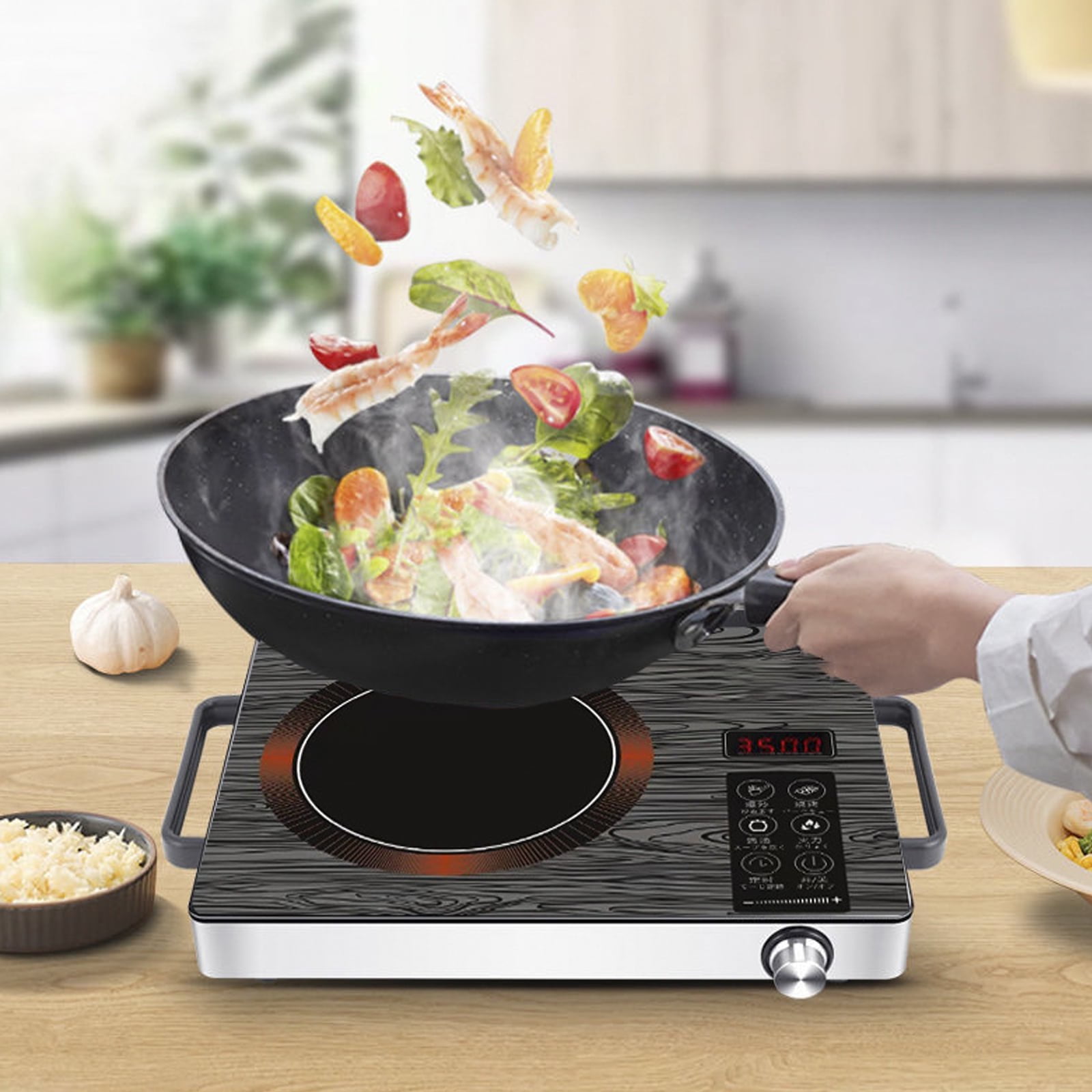 3500W Portable Infrared Cooktop, Single Burner Electric Stove, Ceramic Glass Electric Hot Plate with Adjustable Heating Power, 3 Hours Timer