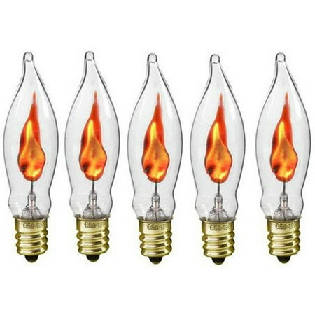 Creative Hobbies A101 Flicker Flame Light Bulb -3 Watt, 130 volt, E12 Candelabra Base, Flame Shaped, Nickel Plated Base,- Dances with a Flickering Orange Glow - Box of 5 (Best Light Bulbs For Warm Glow)