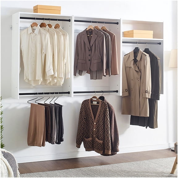 5-Piece Modular Closet Organizer System, White Oak Wood Wall Mounted Wardrobe with Shelves for Storage