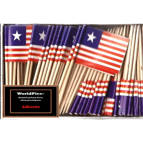 One Box Liberia Toothpick Flags, 100 Small Liberian Cupcake Flag Toothpicks or Cocktail Picks