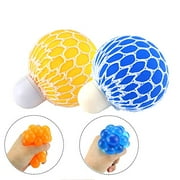 Faxco 2PCS Stress Relief Squeezing Balls, Mesh Ball, Soft Rubber Vent Grape Ball, Hand Wrist Squeeze Toy, Yellow, Blue