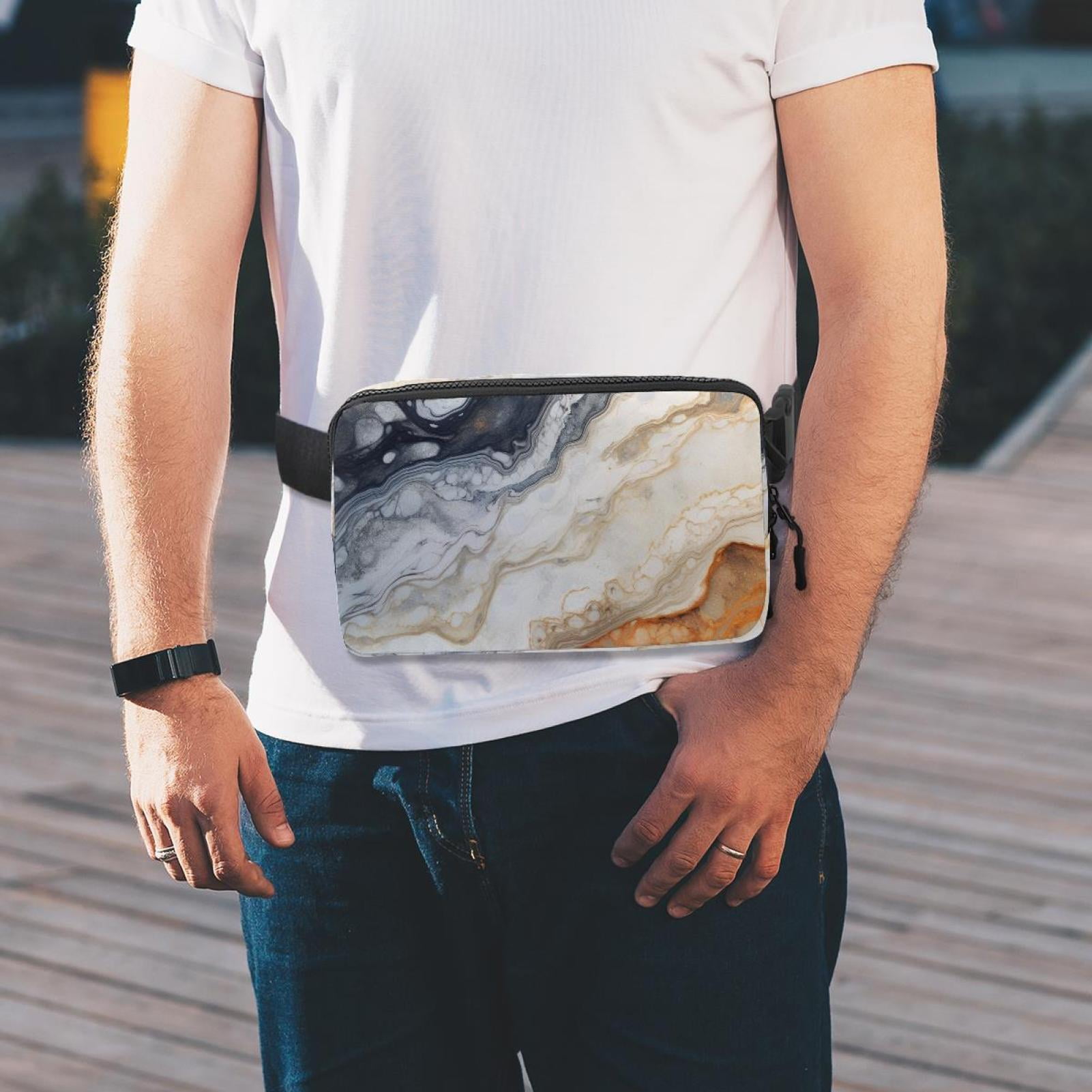 Marbled Running Belt Fanny Pack Belt Bag with Extension Strap Lightweight Adjustable Unisex