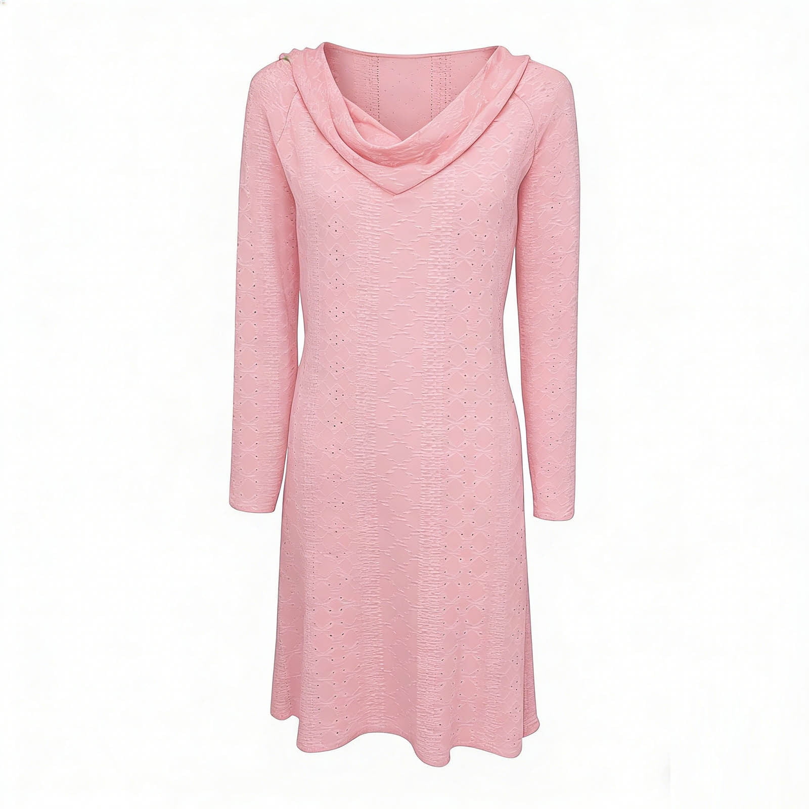 Qucoqpe Women's Dress Fashion Casual Long Sleeve Cowl Neck Mini Dress Loose Hollow Out Tunic Tops, Size: Medium, Pink Qucoqpe Women's Dress Fashion Casual Long Sleeve Cowl Neck Mini Dress Loose Hollow Out Tunic Tops, Size: Medium, Pink