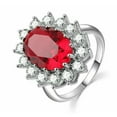 thumbnail image 2 of 2.00Ct Oval Cut Lab Created Red Ruby & Diamond Flower Halo Engagement Ring 14K White Gold Plated 925 Silver Promise Ring, 2 of 3