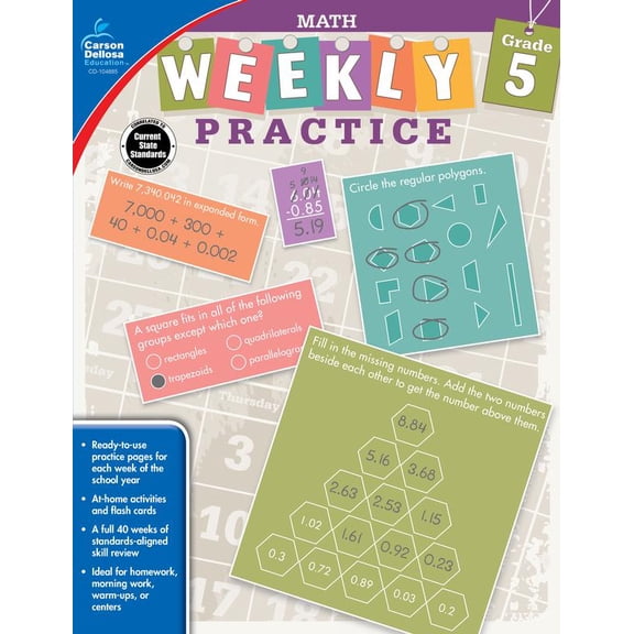 Carson Dellosa Weekly Practice: Math Workbook (192 pages) Grade 5