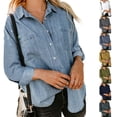 thumbnail image 5 of JBEELATE Women's Washed Denim Jacket Long Sleeve Button Down Gifts for Women, 5 of 6