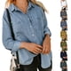 thumbnail image 3 of Txlixc Blusa vaquera de moda femenina, solapa de color sólido, botón de manga larga, blusa vaquera suelta Txlixc moda, 3 of 3