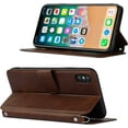 thumbnail image 3 of for iPhone Xs/iPhone X Wallet Case with Card Holder Slots,Kickstand Phone Cover Premium Leather Magnetic Closure Slim Flip Shockproof Wrist Strap Case for iPhone Xs 5.8",Brown, 3 of 14
