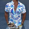 thumbnail image 2 of Camisas Hawaianas Para Hombre Hombres Casual Manga corta Primavera Verano Turndown Neck 3D Impreso Camisas Moda Top Blusa Camisas (Blue, XL), 2 of 4
