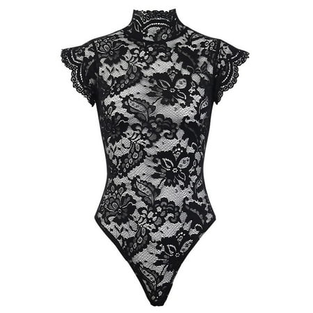 

BIZIZA Womens Teddy Lace Sexy Lingerie One Piece Criss Cross High Neck Bodysuit Babydoll Black S