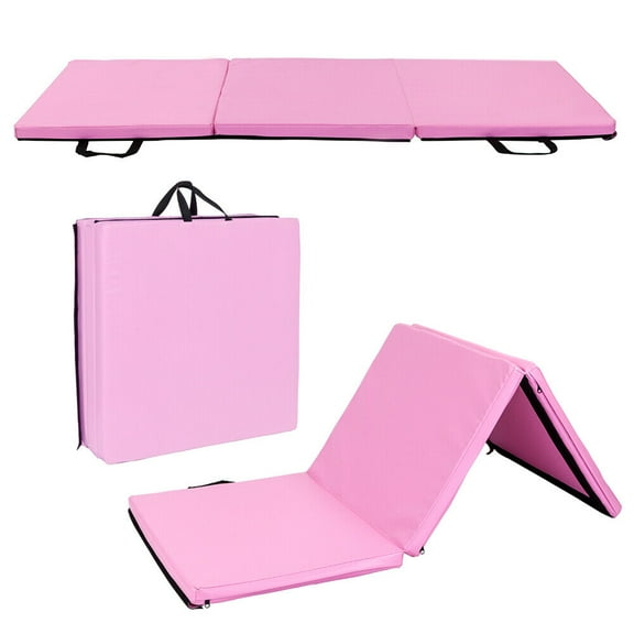 2" Thick Tri-Fold Folding Exercise Mat with Carrying Handles for Yoga, Gymnastics and Home Gym Protective Flooring, Pink