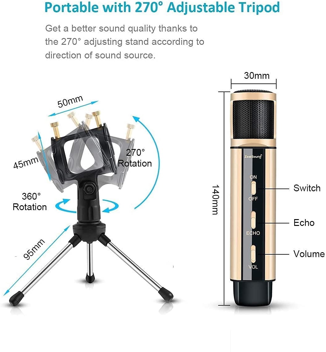 K08 3.5MM Microphone Gold with Gooseneck Stand for Podcast Recording