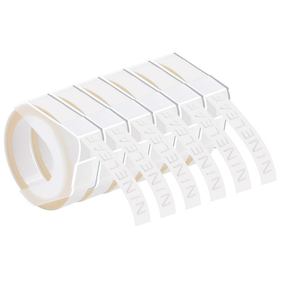 NineLeaf 6 Pack Compatible for Dymo 520101 3D Plastic Embossing Label 3/8'' x 9.8' White on Clear Label Tape
