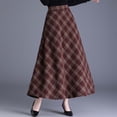thumbnail image 3 of Women's Lattice Skirt Warm Elastic Waist Wool A-Line Pleated Tartan Winter Long Skirts, 3 of 11