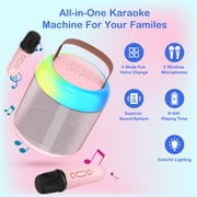 Mini Karaoke Machine with 2 Wireless Microphones, Portable Karaoke Singing System with LED Lights, Ideal Gifts for Home Party(Pink)