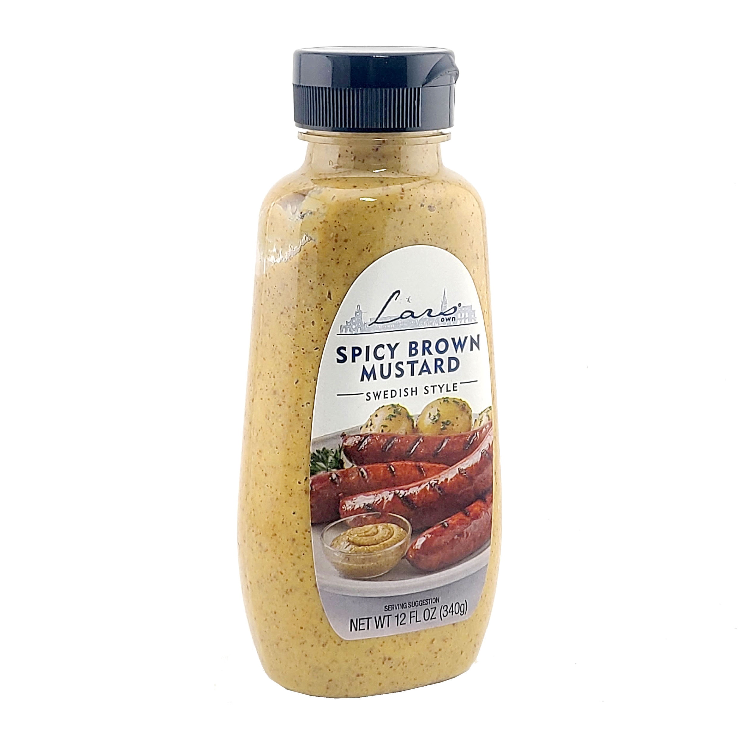 Lars Own Spicy Brown Mustard Swedish Style 12 oz./420 g X 2 with Bonus Stainless Steel Sauce Spoon (3-Pc Set)