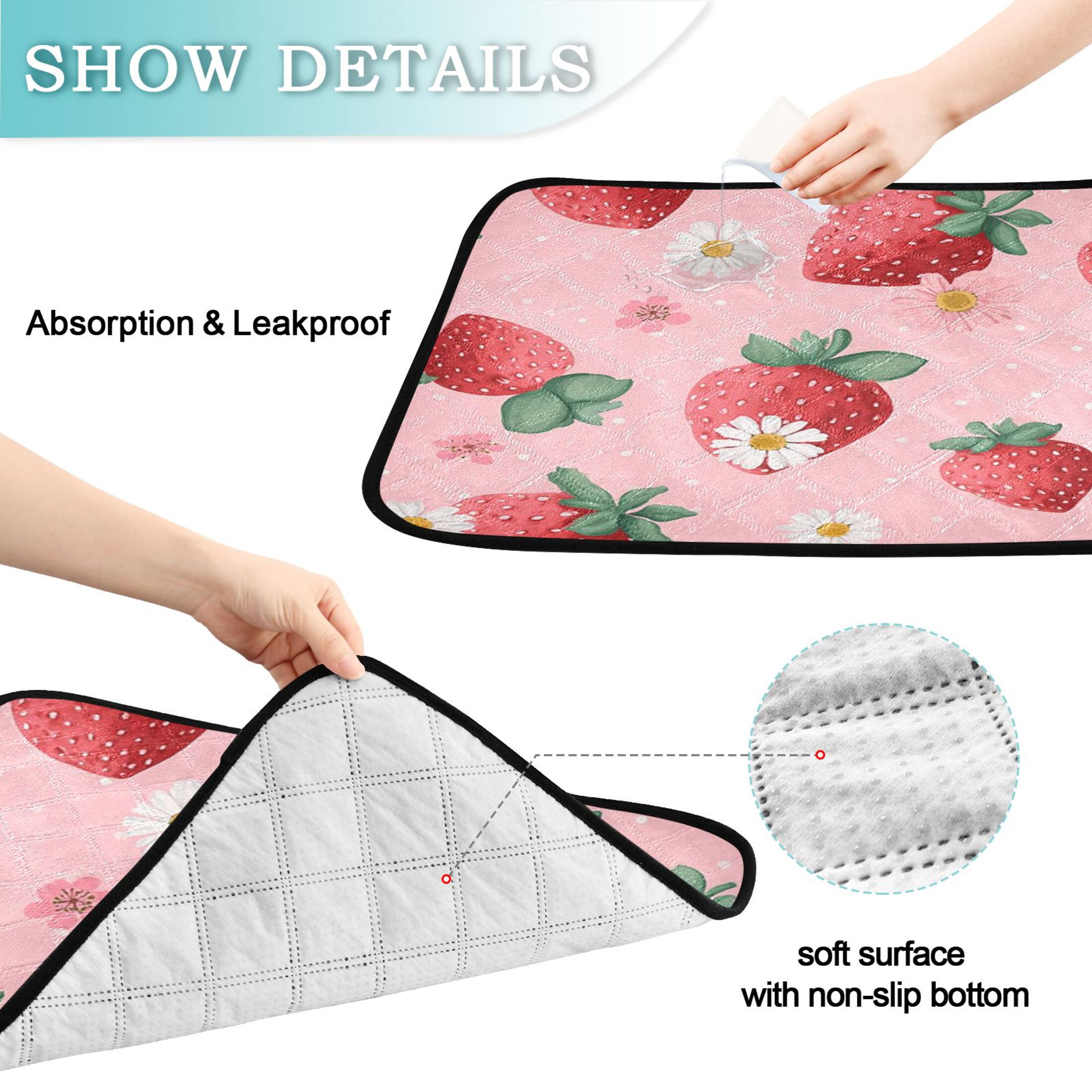 IAUYY Washable Pee Pads for Dogs Medium+Large Absorbent and Leak-Proof Non-Slip Reusable Puppy Pee Pads for Dogs Applicable to Playpen Potty Crate Strawberry