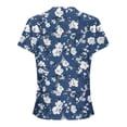 thumbnail image 4 of Fengqque 2025 Women's New Round Neck Pleated Tunic Top Curved Hem Printed Blouse, 4 of 5