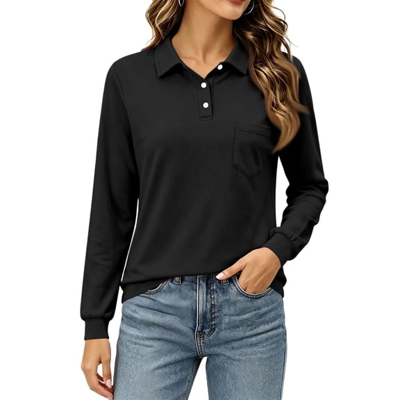 Womens Polo Shirts Long Sleeve Collared Button Golf Work Cute Summer Tops, 2XL