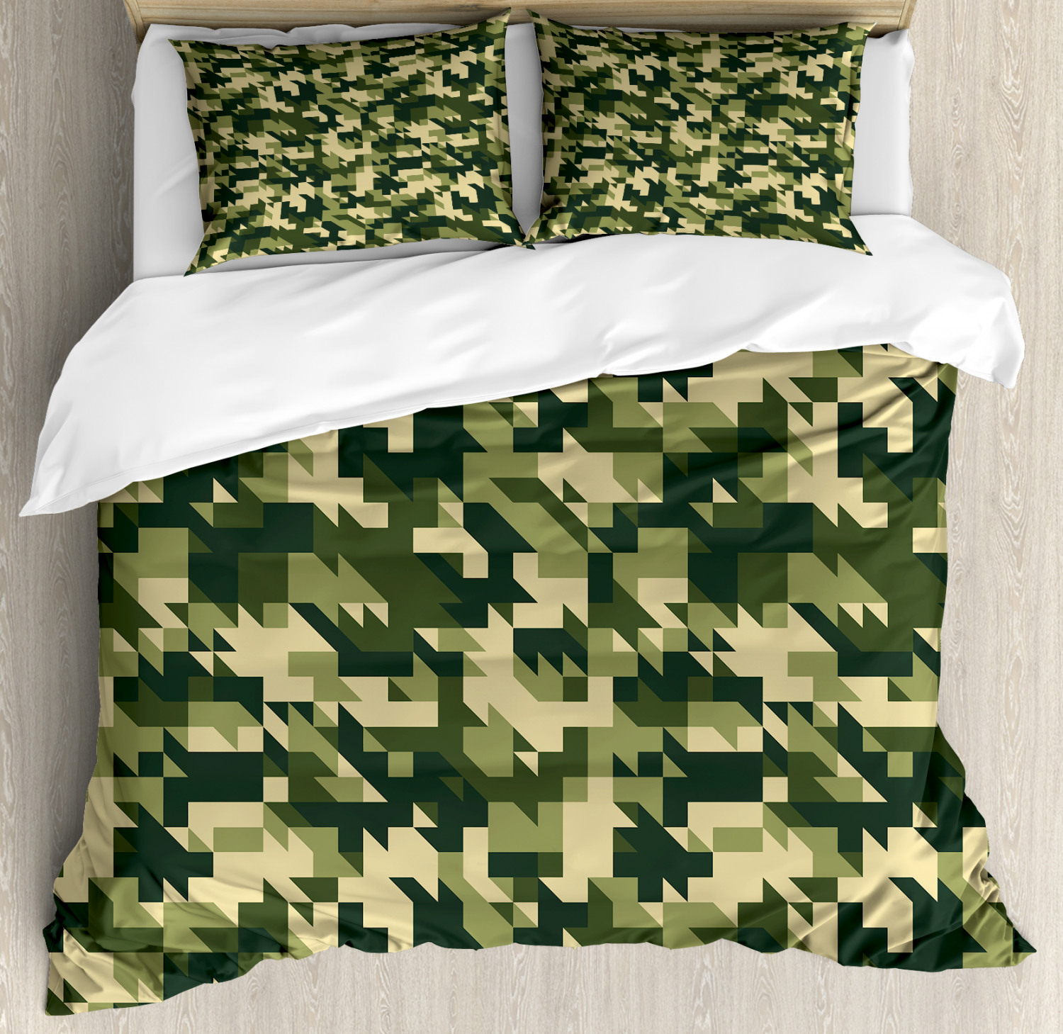 Camo Duvet Cover Set Queen Size, Abstract Camouflage in Forest Colors