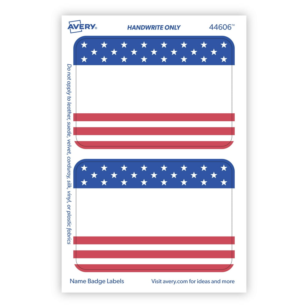 Avery Adhesive Name Tags, American Flag, Stars & Stripes, 21/3" x 33/