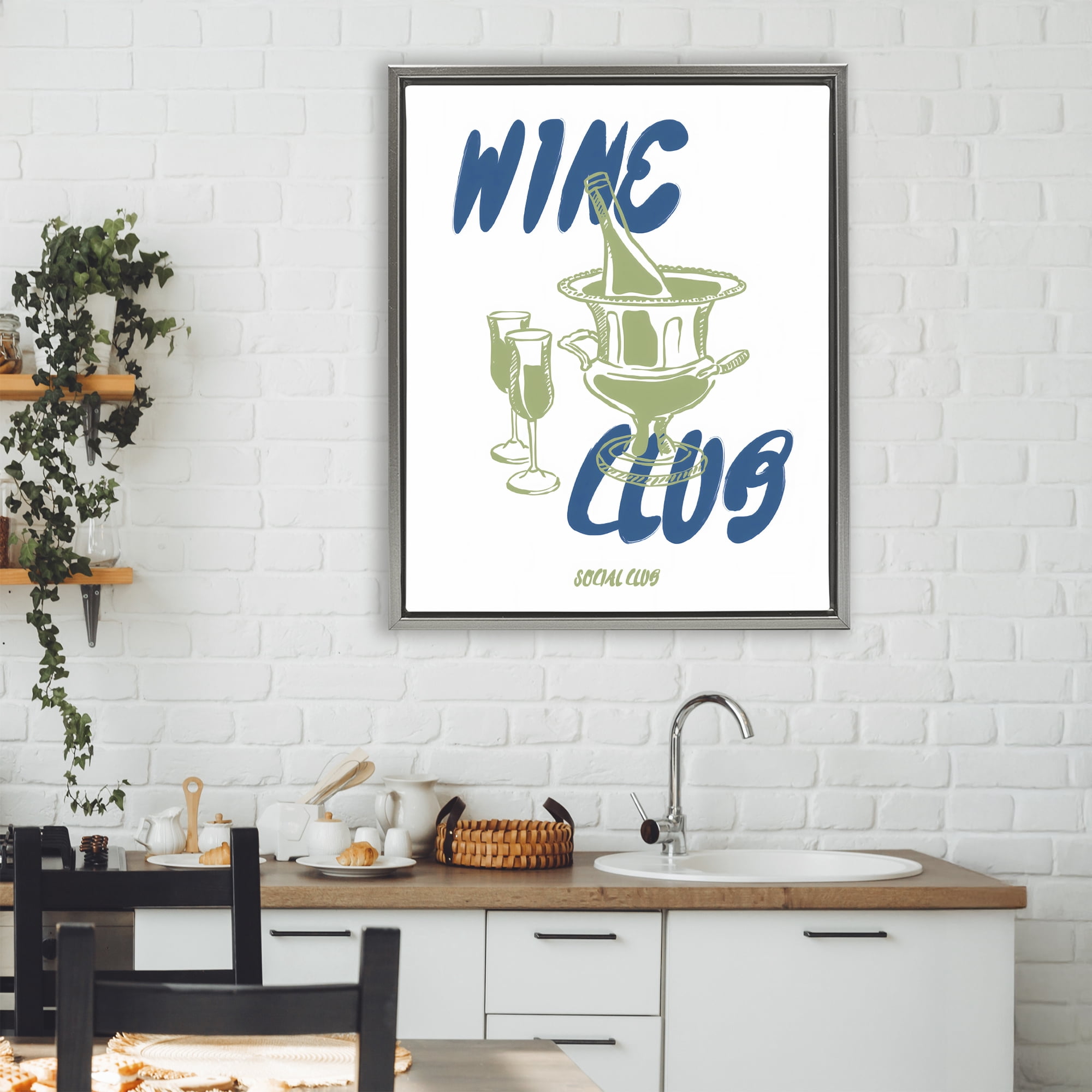 Stupell Industries Wine Club Social Evening Toast Gray Framed Floater Canvas Wall Art, design by The Prints Vibe