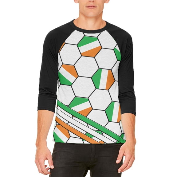World Cup Ireland Soccer Ball Mens Raglan T Shirt White-Black SM