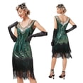 thumbnail image 4 of Vestido estilo flapper vintage de los años 20 con escote en V y doble borla, disfraz de Gran Gatsby para cosplay, fiesta de cóctel, baile de Charleston, vestido con lentejuelas y tachuelas, 4 of 5