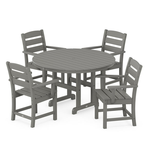 POLYWOOD Lakeside 5-Piece Adult Transitional Outdoor Plastic Dining Set, Slate Grey